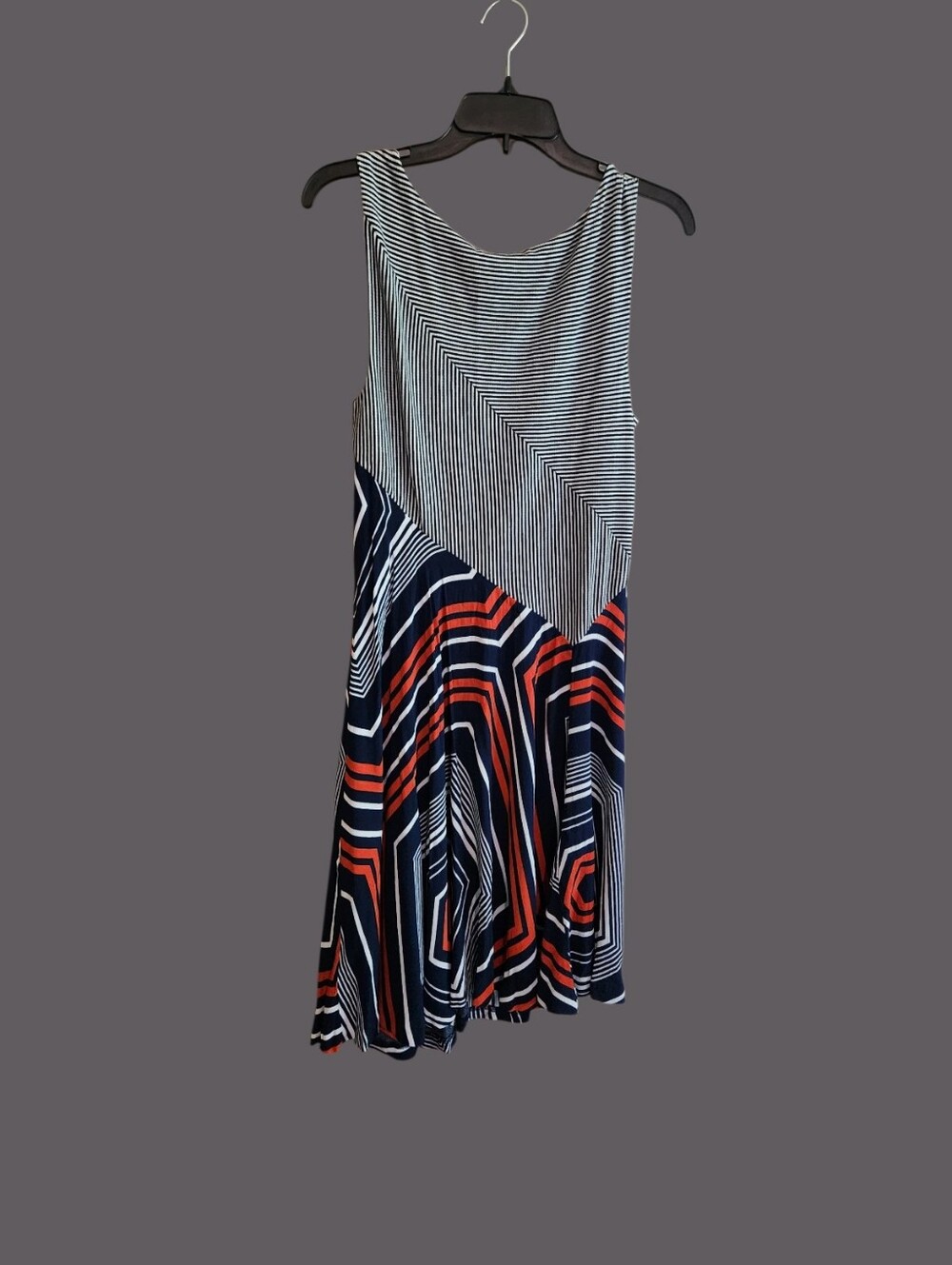 Maeve Anthropologie Cameron Navy, White & Red Striped Asymetrical Swing Dress